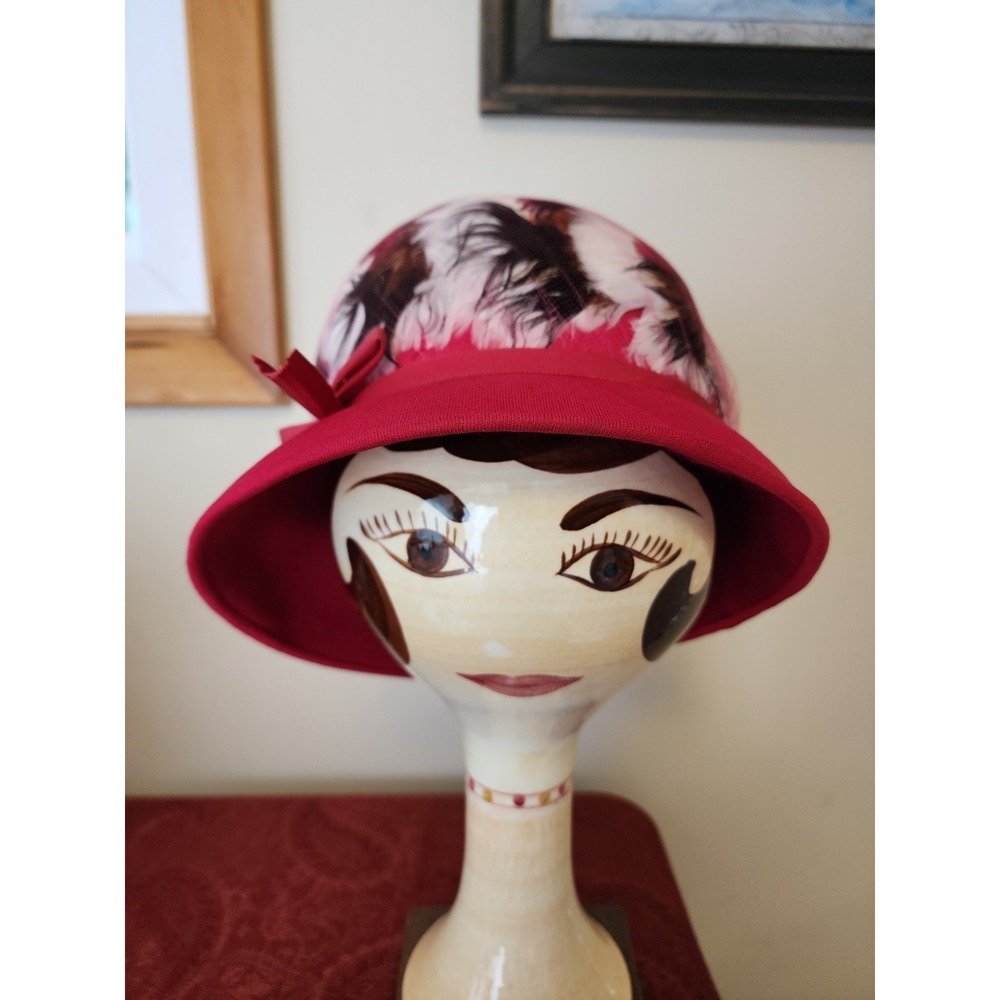 Vintage Cloche Hat Nom De Plume 100% Wool Feather Flapper Henry Pollak *Stains*